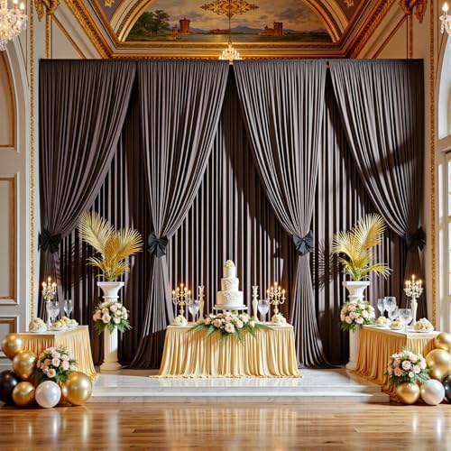 10FTx12FT Brown Backdrop Curtains for Weddings, Birthdays and Photography in W5' x H12'(2 panels) in Brown, alternate view 5