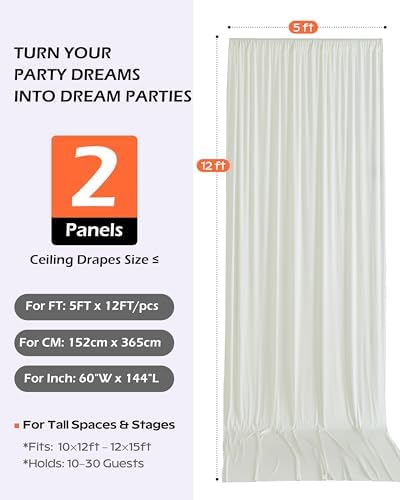10ftx12ft Ivory Backdrop Curtain for Wedding & All Parties in W5' x H12'(2 panels) in Ivory, alternate view 4
