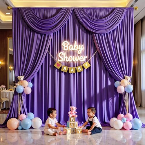 10ftx12ft Purple Backdrop Curtains for Wedding Parties, Wrinkle Free Polyester Photo Backdrop Drapes 2 Panels 12, alternate