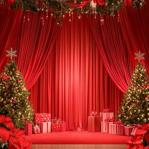 10FTx12FT Red Backdrop Curtains for Weddings Party, Birthdays and Labor Day in W5' x H12'(2 panels) in Red, alternate view 5