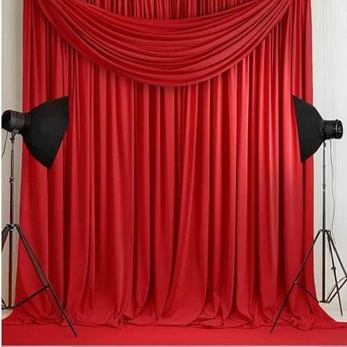 10FTx12FT Red Backdrop Curtains for Weddings Party, Birthdays and Labor Day in W5' x H12'(2 panels) in Red, alternate view 6