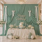 10ftx12ft Sage Green Backdrop Curtains for Parties, Wrinkle Free Polyester Sage Green Photo Backdrop Drapes 2, alternate view