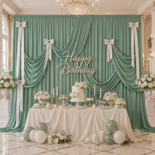 10ftx12ft Sage Green Backdrop Curtains for Parties, Wrinkle Free Polyester Sage Green Photo Backdrop Drapes 2, alternate view