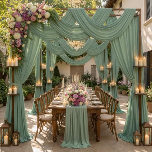 10ftx12ft Sage Green Backdrop Curtains for Parties, Wrinkle Free Polyester Sage Green Photo Backdrop Drapes 2, alternate view