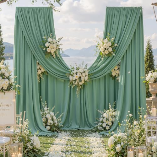 10FTx12FT Sage Green Backdrop Curtains for Weddings, Birthdays and Photos in W5' x H12'(2 panels) in Sage Green