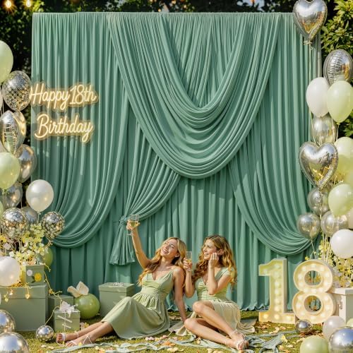 10FTx12FT Sage Green Backdrop Curtains for Weddings, Birthdays and Photos in W5' x H12'(2 panels) in Sage Green, alternate