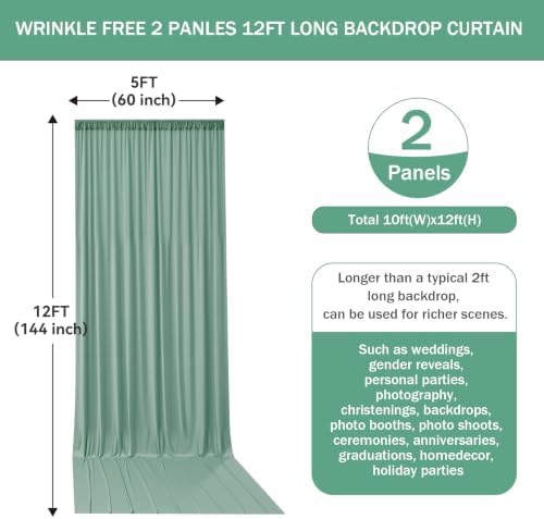 10FTx12FT Sage Green Backdrop Curtains for Weddings, Birthdays and Photos in W5' x H12'(2 panels) in Sage Green, alternate