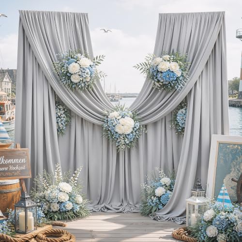 10FTx12FT Silver Backdrop Curtains for Weddings, Birthdays and Photography in W5' x H12'(2 panels) in Sliver