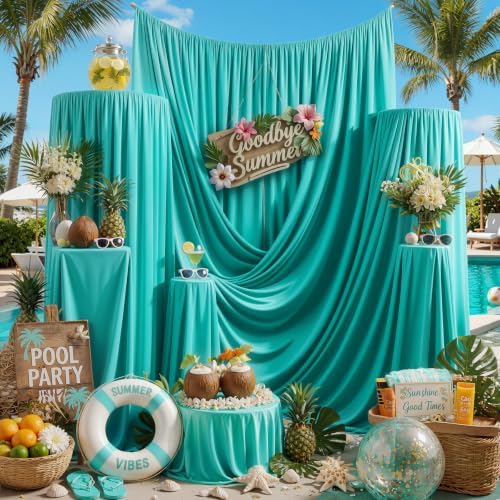10FTx12FT Turquoise Backdrop Curtains for Weddings, Birthdays and Photos in W5' x H12'(2 panels) in Turquoise, alternate view