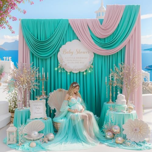 10FTx12FT Turquoise Backdrop Curtains for Weddings, Birthdays and Photos in W5' x H12'(2 panels) in Turquoise, alternate view