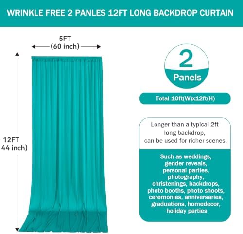 10FTx12FT Turquoise Backdrop Curtains for Weddings, Birthdays and Photos in W5' x H12'(2 panels) in Turquoise, alternate view