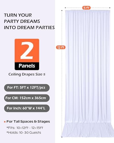 10ftx12ft White Backdrop Curtain for Wedding & All Parties in W5' x H12'(2 panels) in White, alternate view 2