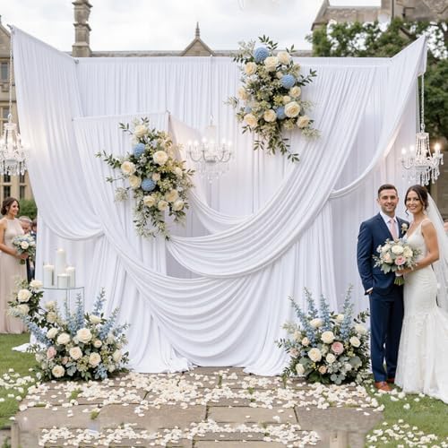10FTx12FT White Backdrop Curtains for Wedding Party, Birthday and Labor Day in W5' x H12'(2 panels) in White, alternate view