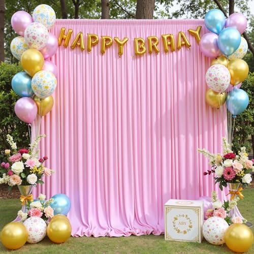 10ftx12ft Wrinkle Free Pink Backdrop Curtain for Parties, 2 Panels Silky Polyesyer Photo Backdrop Drapes 12 ft, alternate