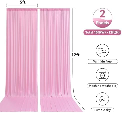 10ftx12ft Wrinkle Free Pink Backdrop Curtain for Parties, 2 Panels Silky Polyesyer Photo Backdrop Drapes 12 ft, alternate
