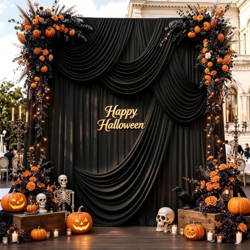 10ftx14ft Black Backdrop Curtain for Wedding Halloween Parties