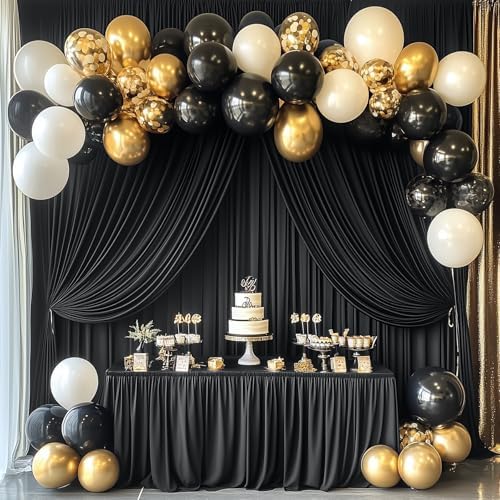 10ftx14ft Black Backdrop Curtain for Wedding Parties, Wrinkle Free Polyester 2 Panels 14 ft Long Photo Backdrop, alternate
