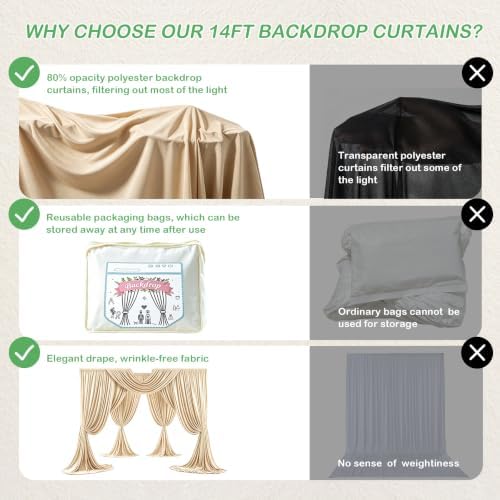10ftx14ft Champagne Backdrop Curtain for Wedding Parties, alternate view 4
