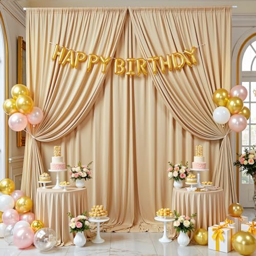 10FTx14FT Champagne Backdrop Curtains for Wedding, Birthday and Photography in W5' x H14'(2 panels) in beige