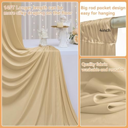 10FTx14FT Champagne Backdrop Curtains for Wedding, Birthday and Photography in W5' x H14'(2 panels) in beige, alternate view