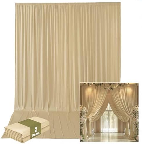 10FTx14FT Champagne Backdrop Curtains for Wedding, Birthday and Photography in W5' x H14'(2 panels) in beige, alternate view