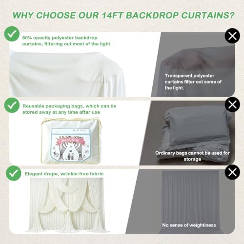 10ftx14ft Ivory Backdrop Curtain for Wedding Parties, alternate view 4