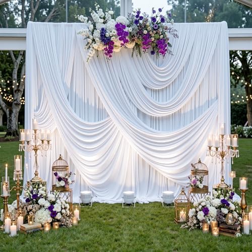 10FTx14FT White Backdrop Curtains for Wedding Party, Birthday and Labor Day in W5' x H14'(2 panels) in White