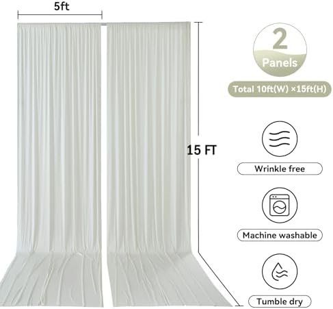 10ftx15ft Ivory Backdrop Curtains for Parties, Wrinkle Free Polyester Ivory Photo Backdrop Drapes 2 Panels 15 ft, alternate