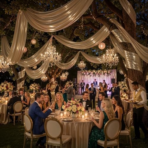 10ftx40ft Champagne Gold Ceiling Curtain for Wedding Parties, alternate view 5