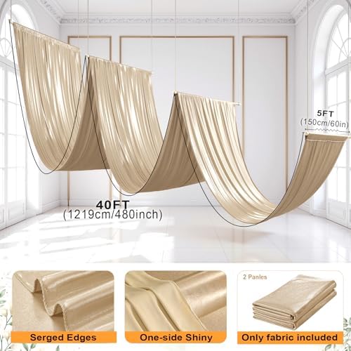 10ftx40ft Champagne Gold Ceiling Curtain for Wedding Parties, alternate view 6