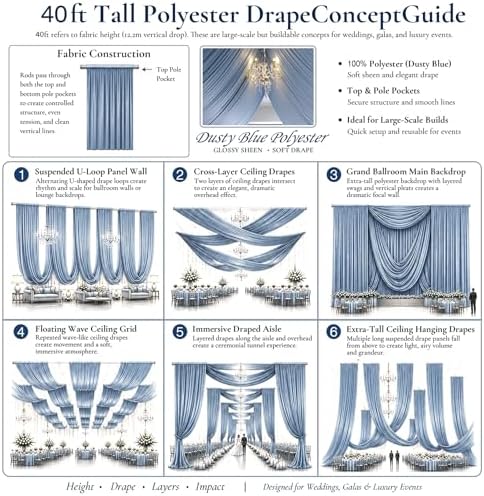 10ftx40ft Dusty Blue Ceiling Curtain for Wedding Parties, alternate view 3