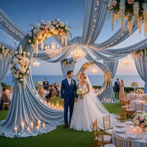 10ftx40ft Dusty Blue Ceiling Curtain for Wedding Parties, alternate view 4