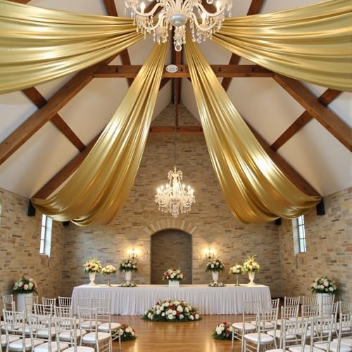 10ftx40ft Gold Ceiling Curtain for Wedding Parties