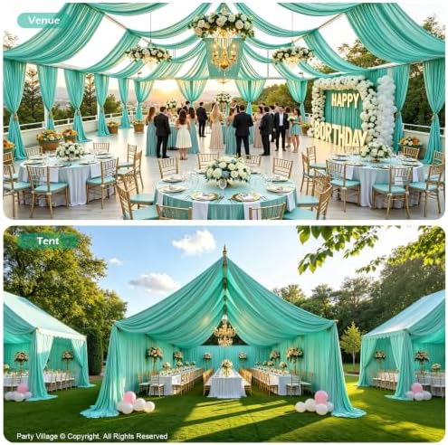 10ftx40ft Mint Green Ceiling Curtain for Wedding Parties, alternate view 6