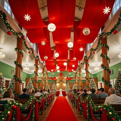 10ftx40ft Red Ceiling Curtain for Christmas Parties