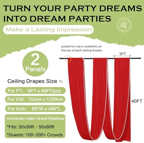 10ftx40ft Red Ceiling Curtain for Christmas Parties, alternate view 6