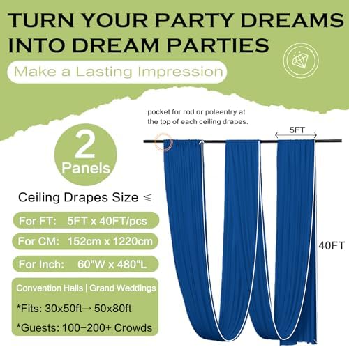 10ftx40ft Royal Blue Ceiling Curtain for Wedding Parties, alternate view 6