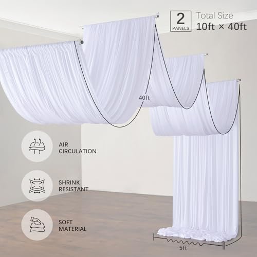 10ftx40ft White Ceiling Curtain for Wedding Parties, alternate view 6