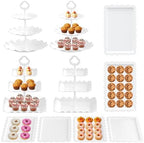 10Pc Dessert Table Display Set, 3 Tiered Cupcake Stand & Cake Stands in White