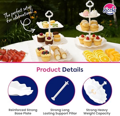 10Pc Dessert Table Display Set, 3 Tiered Cupcake Stand & Cake Stands in White, alternate view 3