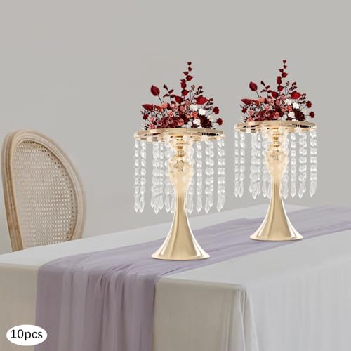 10PCS 10in Height Crystal Flower Stand for for Wedding(Gold, Small) in Small in Gold, alternate view 4