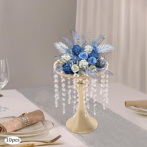 10PCS 10in Height Crystal Flower Stand for for Wedding(Gold, Small) in Small in Gold, alternate view 6