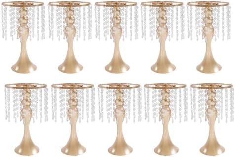10PCS 13in Height Crystal Flower Stand for for Wedding(Gold, Medium) in Medium in Gold