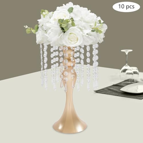 10PCS 13in Height Crystal Flower Stand for for Wedding(Gold, Medium) in Medium in Gold, alternate view 2