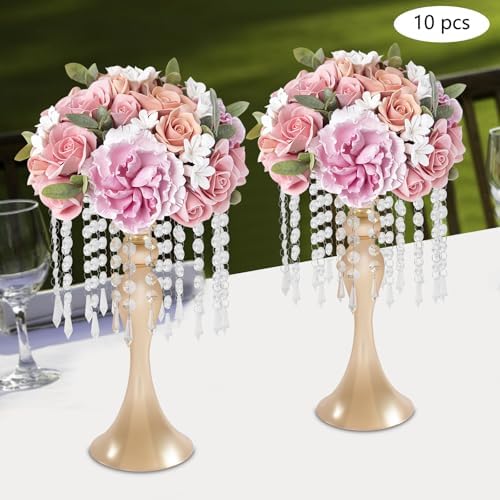 10PCS 13in Height Crystal Flower Stand for for Wedding(Gold, Medium) in Medium in Gold, alternate view 4