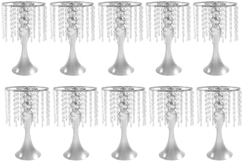 10PCS 13in Height Crystal Flower Stand for for Wedding(Silver, Medium) in Medium in Silver