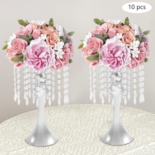 10PCS 13in Height Crystal Flower Stand for for Wedding(Silver, Medium) in Medium in Silver, alternate view 4