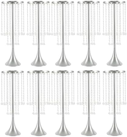 10PCS 22in Metal Luxury Acrylic Crystal Flower Stand(Silver) in Silver