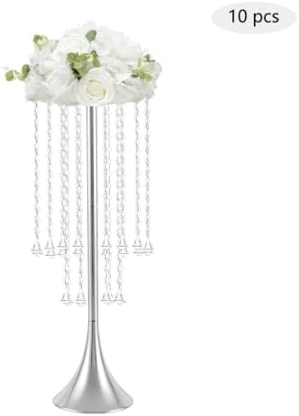 10PCS 22in Metal Luxury Acrylic Crystal Flower Stand(Silver) in Silver, alternate view 3