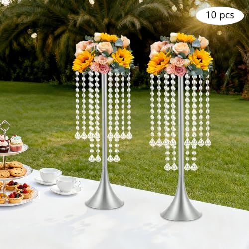 10PCS 22in Metal Luxury Acrylic Crystal Flower Stand(Silver) in Silver, alternate view 4